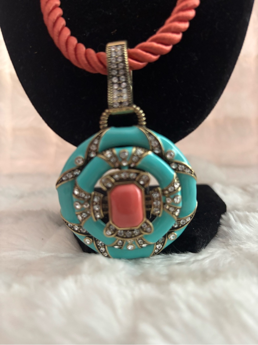 Heidi Daus Turquoise and Coral Statement Pendant Necklace